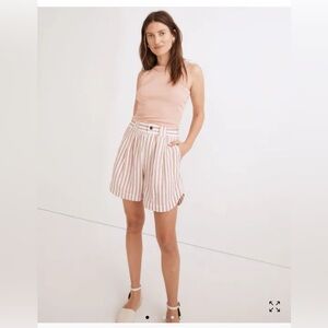 Linen-Blend Curved-Hem Shorts in Stripe